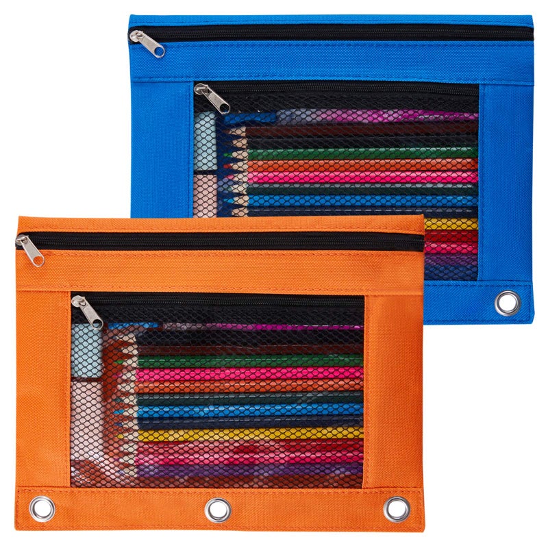 Sooez Pencil Pouch for 3 Ring Binder, 2 Pack Fabric Binder Pouch with 2 Pockets, Pencil Bags with Zipper and Reinforced Grommets, Pencil Cases for Binder - Image 1